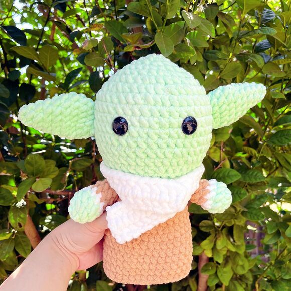 Handmade Baby Yoda Crochet Plush | Amigurumi Yoda Plushie for Star Wars Fans - Picture 6 of 7